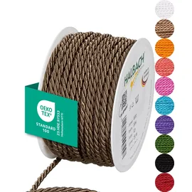HALBACH Seidenbänder Premium Kordel (Dunkelbraun) | Breite 4mm Länge 25m | Made in Germany & Öko-Tex Zertifiziert | glänzende Satinkordel aus Acetat
