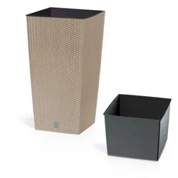 Prosperplast Blumenkübel Polyrattan Mocca 26,6l mit Innenkasten Wetterfest