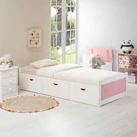 Idimex Bett Weiß, Rosa, Holz, Kiefer, Mode, 99x49x205 cm FSC Mix, Kinder- & Jugendzimmer, Kindermöbel, Kinderbetten, Kindereinzelbetten