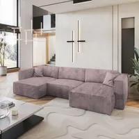 masseno WOHNLANDSCHAFT SARMO P Lila, Kordstoff mit Schlaffunktion