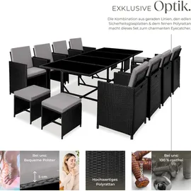 Tectake tectake® Rattan Sitzgruppe, für 8 bis 12 Personen, UV-beständig, zusammenschiebbar, inklusive Schutzhülle
