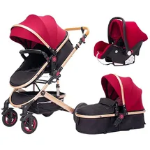 TPFLiving Kombi-Kinderwagen 3in1 Set - Modell Lux 7 Stoff - Rot