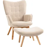 Homcom Ohrensessel Cord-Optik mit Hocker 72 x 101 x 40 cm Beige