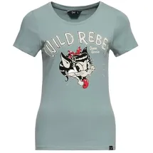 Queen Kerosin Damen Basic T-Shirt Slim Fit Retro Frontprint Baumwolle Stretch Cartoon Wild Rebel - XXL