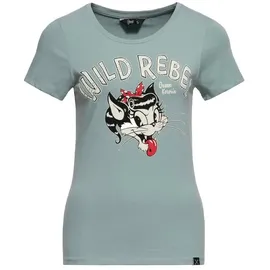 Queen Kerosin Damen Basic T-Shirt Slim Fit Retro Frontprint Baumwolle Stretch Cartoon Wild Rebel - XXL