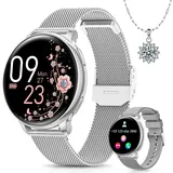 BANLVS Smartwatch Damen mit Telefonfunktion, 1.27“ HD Uhren Damen mit 110 Sportmodi, Pulsmesser, Schlafmonitor, Menstruationszyklus, SpO2 und BMI, IP68 Wasserdicht Smartwatch für Android iOS, Silber