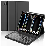 IVEOPPE Tastatur für iPad pro 13" 2024 (M4), Hülle mit Tastatur für iPad Pro 7. Generation, Magnetisch 7-Farbige Beleuchtung Bluetooth QWERTZ Tastatur für iPad Pro 7 Gen(M4) 13 Zoll 2024, Schwarz