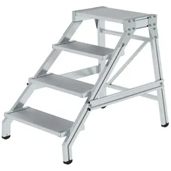 PROREGAL Montagetritt | 4 Stufen | Aluminium geriffelt | Rutschfeste Kunststoffschuhe