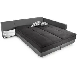 luma-home Federkern Ecksofa Doppelbett Dauerschläfer Bettkasten, Couch in Anthrazit, Grau Textil, 4-Sitzer, Füllung: Kaltschaum, Ottomane links, Eckteil,L-Form, 306x223 cm, Wohnzimmer, Sofas / Couches, Wohnlandschaften, Ecksofas