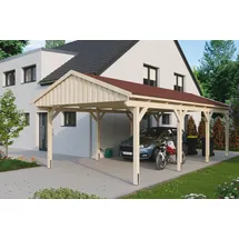 SKANHOLZ Fichtelberg Einzelcarport 4,23 x 8,08 m unbehandelt mit roten Dachschindeln