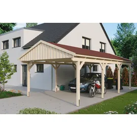 SKANHOLZ Fichtelberg Einzelcarport 4,23 x 8,08 m unbehandelt mit roten Dachschindeln