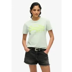 Superdry für Damen. W1011630A T-shirt fluorine mit blauem Vintage-Logo (L), Lässig, Baumwolle, Kurzarm