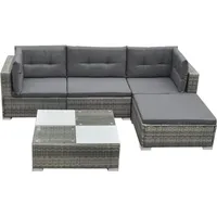 Ankonbej 5-tlg. Garten-Lounge-Set mit Kissen Poly Rattan Grau - Grau
