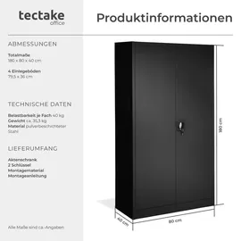 Tectake tectake® Aktenschrank, Blain mit 5 Böden 40x80x180cm