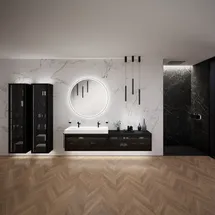 Neoro n80 fumo – Designbad mit Badmöbelanlage & Spiegel, Dusche & Armaturen, Bad-des-Monats-Set8,