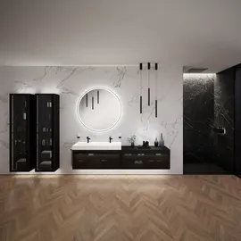 Neoro n80 fumo – Designbad mit Badmöbelanlage & Spiegel, Dusche & Armaturen, Bad-des-Monats-Set8,