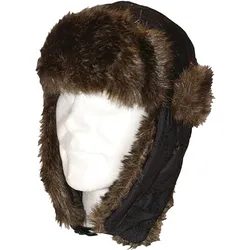 warme Mütze Damen und Herren Kopfbedeckung mit Kunstfell und Kinnverschluss BR157599PLB Schwarz - One-Size
