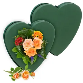Relaxdays Steckschaum für Frischblumen, 2er Set, Herz, HBT: 26,5x26,5x4 cm, Blumengesteck zum Basteln, Schaumstoff, grün