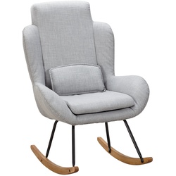KADIMA DESIGN LAVANT Schaukelstuhl: Weiche Sitzschale, Wippfunktion, abnehmbare Polsterung, hohe Rückenlehne, Rubberwood, Grau/Blau/Anthrazit.