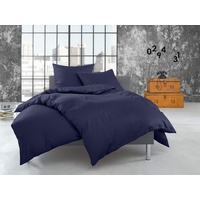 Bettwaesche-mit-Stil warme Fein Flanell Winter Bettwäsche dunkelblau Uni/einfarbig 240x220 + 2X 80x80 cm - 100% Baumwolle