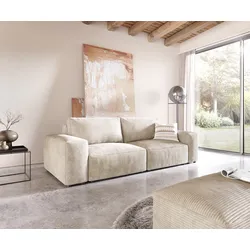 DELIFE Big-Sofa Lanzo L 260x110 cm Cord Beige mit Hocker, Big Sofas