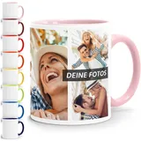 SpecialMe Tasse personalisiert Foto-Collage Text Fototasse bis zu 7 Fotos Fotogeschenk Kaffeetasse Bild selbst gestalten Weiss-innen-rosa standard