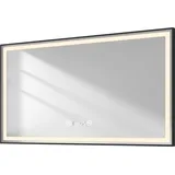 EMKE Badspiegel mit Beleuchtung 120x70cm Badspiegel Schwarzer Rand LED Badezimmerspiegel mit Touch, Antibeschlage, Uhr, Memory-Funktion, Neutrale Beleuchtung Wandspiegel IP44