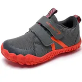 WateLves Barfußschuhe Kinder Barfussschuhe mit Klettverschluss Jungen Atmungsaktiv(Grau Orange 33EU) - 33 EU