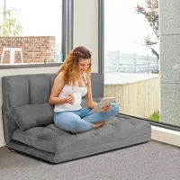 COSTWAY Schlafsofa mit 2 Kissen, Sofabett mit 6 stufig Verstellbarer Rücklehne, Lazy Sofa klappbar, Bodensofa für Schlafzimmer, Wohnzimmer und Ba... - Grau