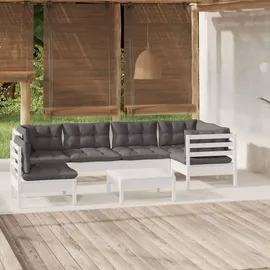 vidaXL Garten-Lounge-Set 7-tlg. weiß Kiefernholz