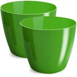 PECZEKO Blumentopf glänzender, Pflanzkübel aus Übertopf Kunststoff Dekorativer Topf für, groß und klein Pflanzen, 2er-Set blumenkübel, blumenkübel kräutertopf, (2 Pack) Grün, ø 16 cm