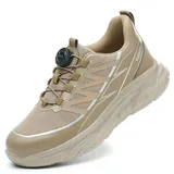 WOWEI Sicherheitsschuhe Arbeitsschuhe mit Stahlkappe Herren Damen Drehverschluss Leichte Atmungsaktive Sportliche Stahlkappenschuhe Schutzschuhe rutschfeste (Braun, 45EU) - 45 EU