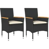 vidaXL Gartenstühle mit Kissen 2 Stk. Schwarz Poly Rattan