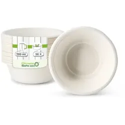 Greenbox Schalen aus Zuckerrohr, 500 ml, Wasserresistente Schalen aus Bagasse, 1 Packung = 50 Stück