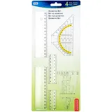 TSI Geometrie-Set 4-tlg. mit Geodreieck 16 cm und 2 Linealen 17 cm/30 cm Transparent