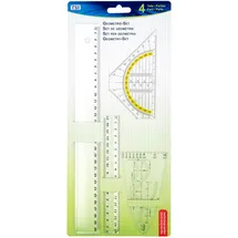 TSI Geometrie-Set 4-tlg. mit Geodreieck 16 cm und 2 Linealen 17 cm/30 cm Transparent