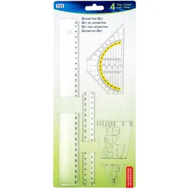 TSI Geometrie-Set 4-tlg. mit Geodreieck 16 cm und 2 Linealen 17 cm/30 cm Transparent