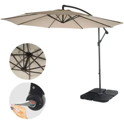 Terni Ampelschirm Sonnenschutz Ø 3m neigbar, Polyester/Stahl, sand-beige mit Ständer