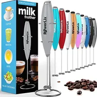 PowerLix Milchaufschäumer Stab, Milchschäumer Elektrisch - mit Edelstahlständer 15-20s, 19000 U/min, Batteriebetriebener Milk Frother für Kaffee, Latte, Cappuccino, Heiß & Kalte Schokolade