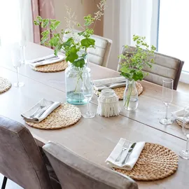 HMF Tischset rund geflochten aus Wasserhyazinthe, Platzset abwaschbar, 6er Set, 30 cm