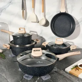 just perfecto Topf und Pfannenset Induktion mit deckel Schwarz ohne PTFE und PFOA 14 pcs - Kochtopfset Aluminium mit Antihaftbeschichtung - Töpfe Set - Schwarz
