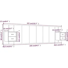 vidaXL Kopfteil mit Nachttischen Räuchereiche Holzwerkstoff