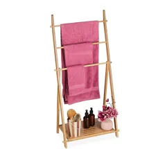 Relaxdays Handtuchleiter mit Ablage Braun
