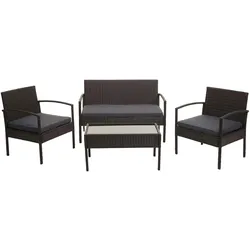 Mendler Poly-Rattan Garnitur HWC-F56, Balkon-/Garten-/Lounge-Set Sitzgruppe ~ braun, Kissen dunkelgrau