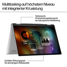 HP ENVY x360 16-ac0377ng OLED, Convertible, mit 16 Zoll Display Touchscreen, Intel® CoreTM Ultra 7 155U Prozessor, GB RAM, 1 TB SSD, Onboard Graphics, Gletschersilber, Windows 11 Home (64 Bit)