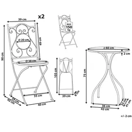 Beliani Balkon Set Metall Mosaik Muster 2 Stühle 1 Tisch Cigliano