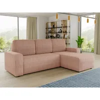 Sofnet Ecksofa Roma L, mit Schlaffunktion und Bettkasten, L-Form Couch, Cord Stoff, Schlafsofa mit Wellenfeder rosa