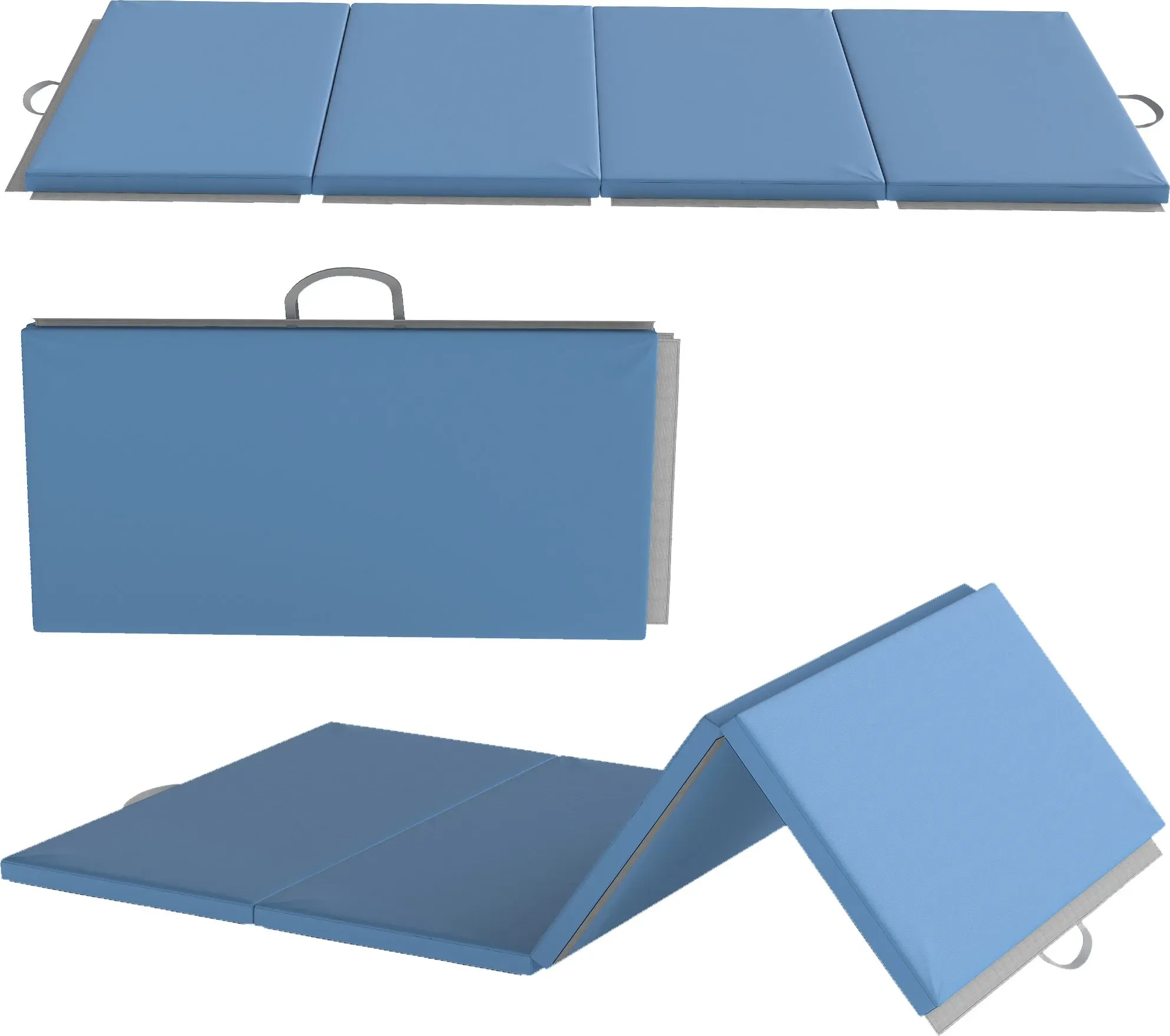 HOMCOM Trainingsmatte, Faltbare Fitnessmatte Sportmatte mit Griffen Gymnastikmatte Gymnastik Tumbling Matte für Yoga, MMA, Fitness, Pilates, Synthetikbezug, Hellblau, 240 x 120 x 5 cm   Aosom