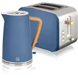 Swan STP2090BLUNEU Set Frühstückskocher, kabellos, 1,7L Toaster Breitschlitz 2 Nordic Blau Blau, 2200W