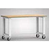 KLW LUTZ Werkbank B1500xT700xH840mm Buche Multiplex lichtgrau Bock-u.Lenkrollen,VG D125mm